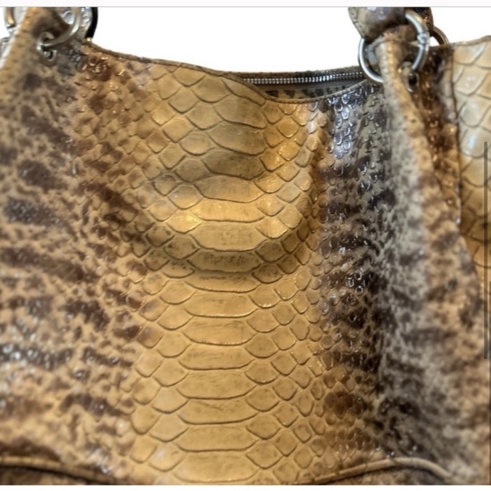 Cavalcanti Women's Brown Leather Tote Bag Reptile Embossing Casual - Picture 12 of 15
